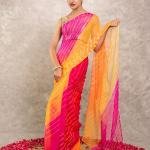 Multi Coloured Pure Georgette Lehariya Saree | Traditional Lehariya Pattern | Jaipurio Designer Collection